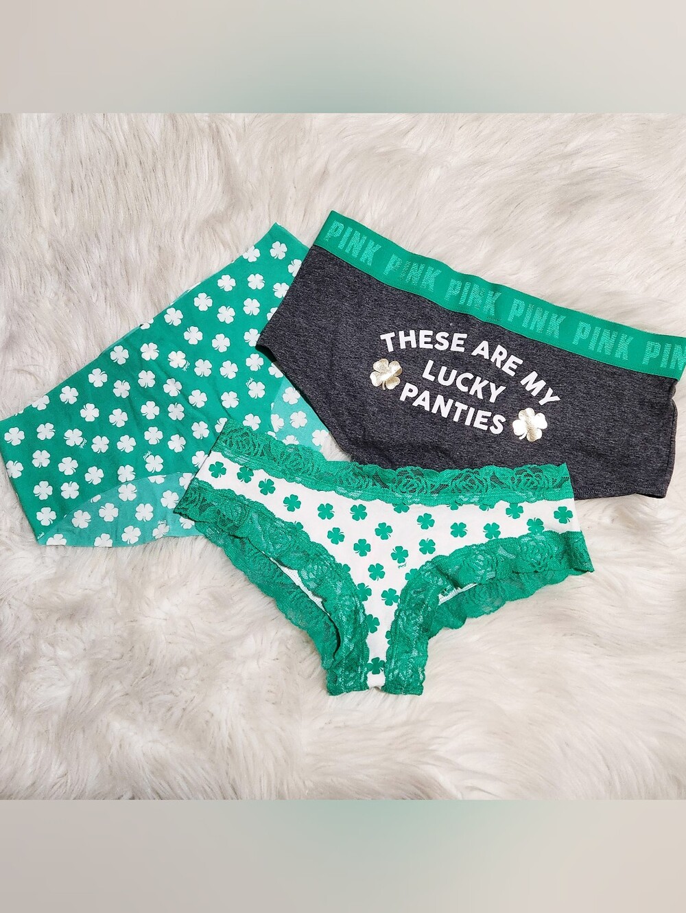 🍀🌈 NWT VS Pink St. Patrick's Day Panties Bundle Set of 3